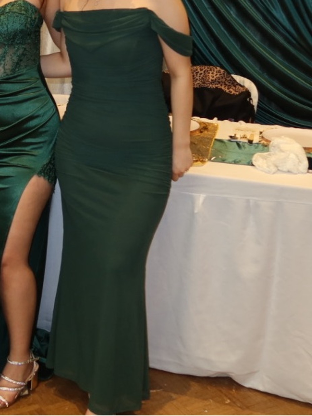 SHEIN Dark Green Off-Shoulder Ruched Mermaid Dress